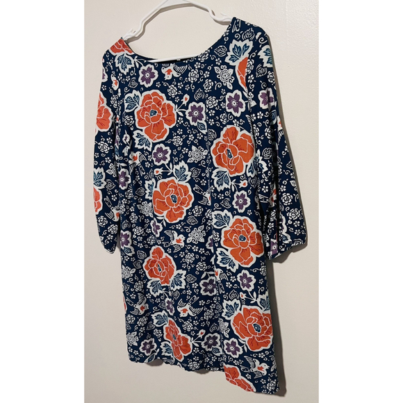Old Navy Floral Dress Women’s Medium Blue Orange Spring Shift 3/4 Sleeve Lined - Picture 2 of 4